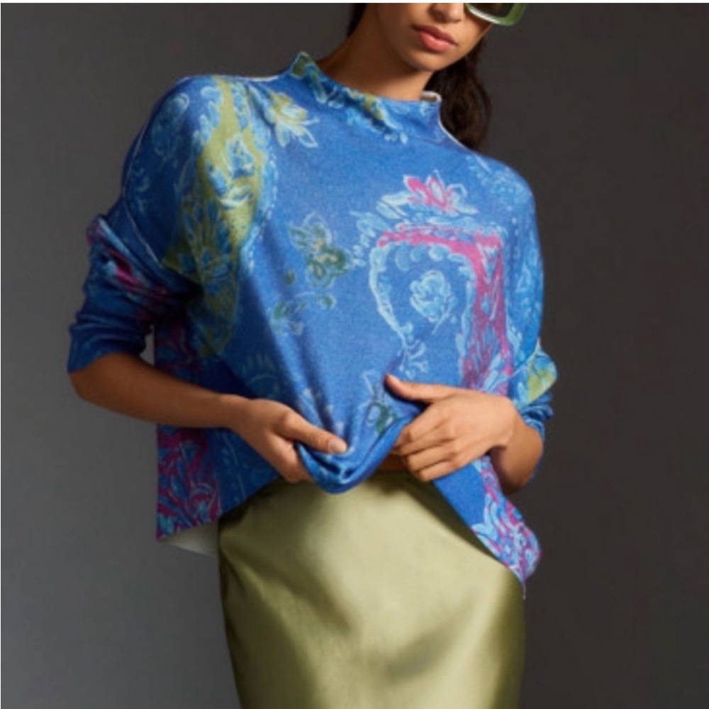 Anthropolgie Floral Blue Sweater